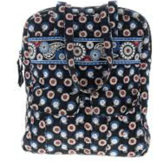 Vera Bradley Large Night Owl Blue Black Shoulder Bag laptop - Picture 2 of 9